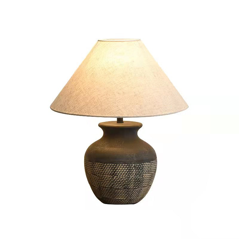 Cone Fabric Round Ceramic Table Lamp
