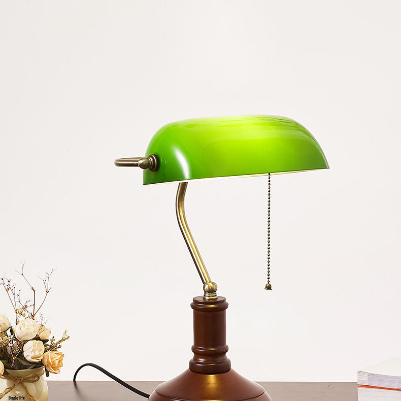 Solid Wood Glass Bank Table Lamp