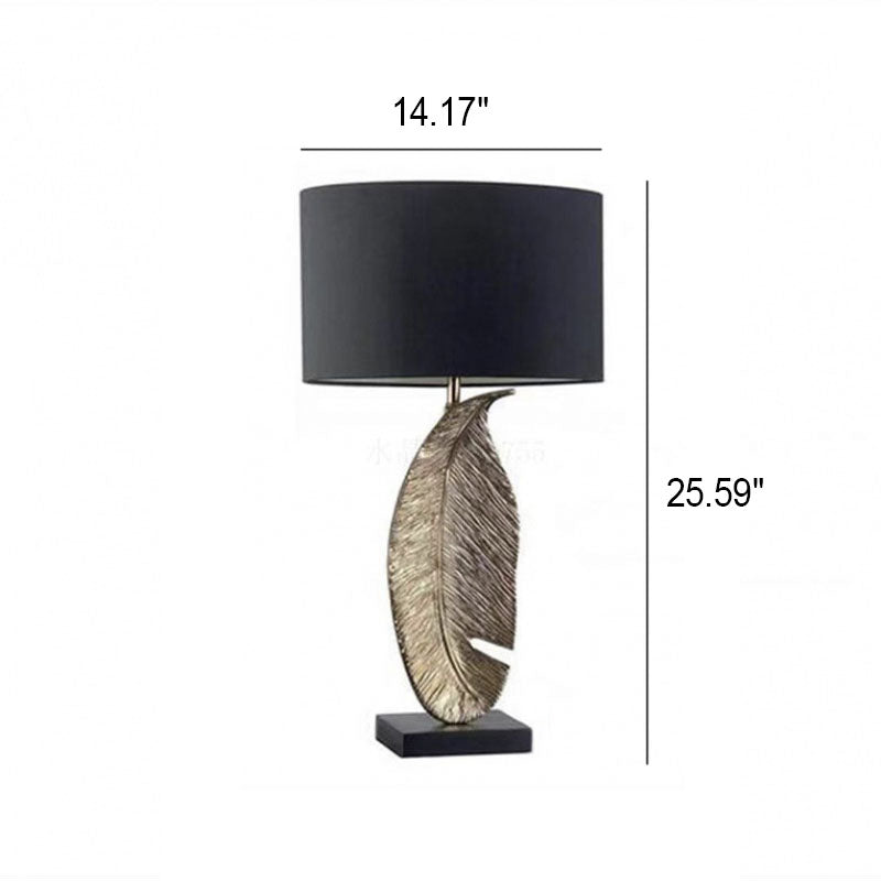 Fabric Drum Leaf Resin Table Lamp