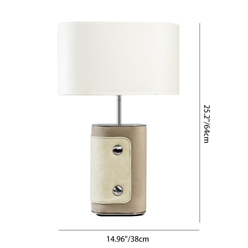 Fabric Cylinder Leather Column Table Lamp