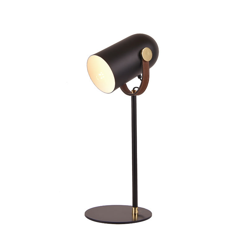 Iron Cylinder Leather Bedroom Table Lamp
