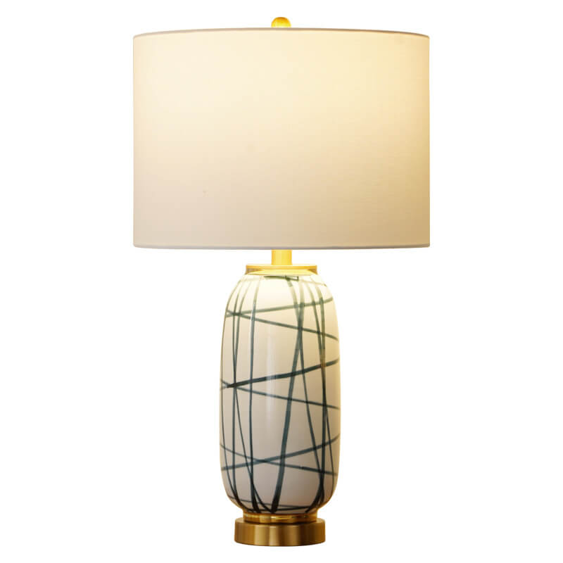 Green Striped Ceramic Drum Table Lamp