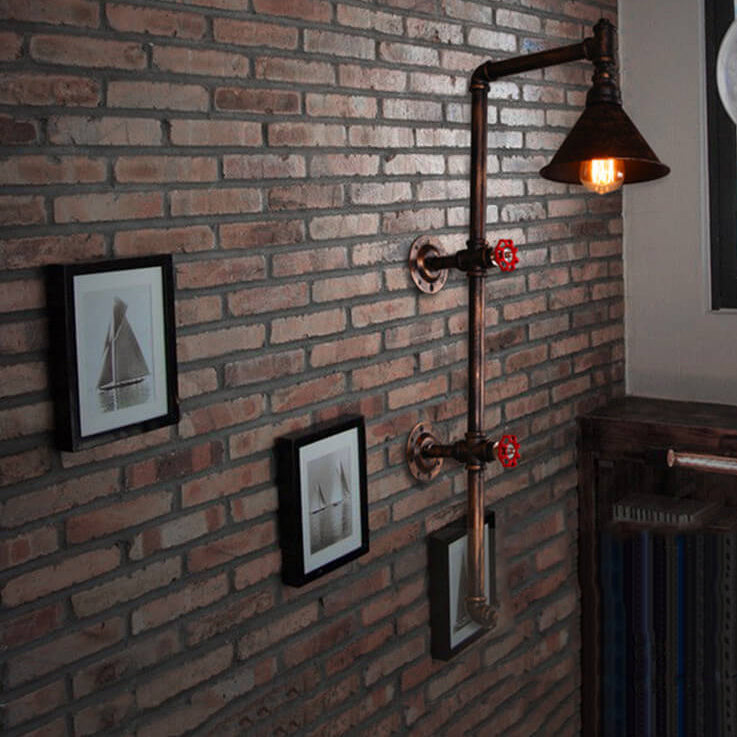 Iron Water Pipe Faucet Wall Lamp