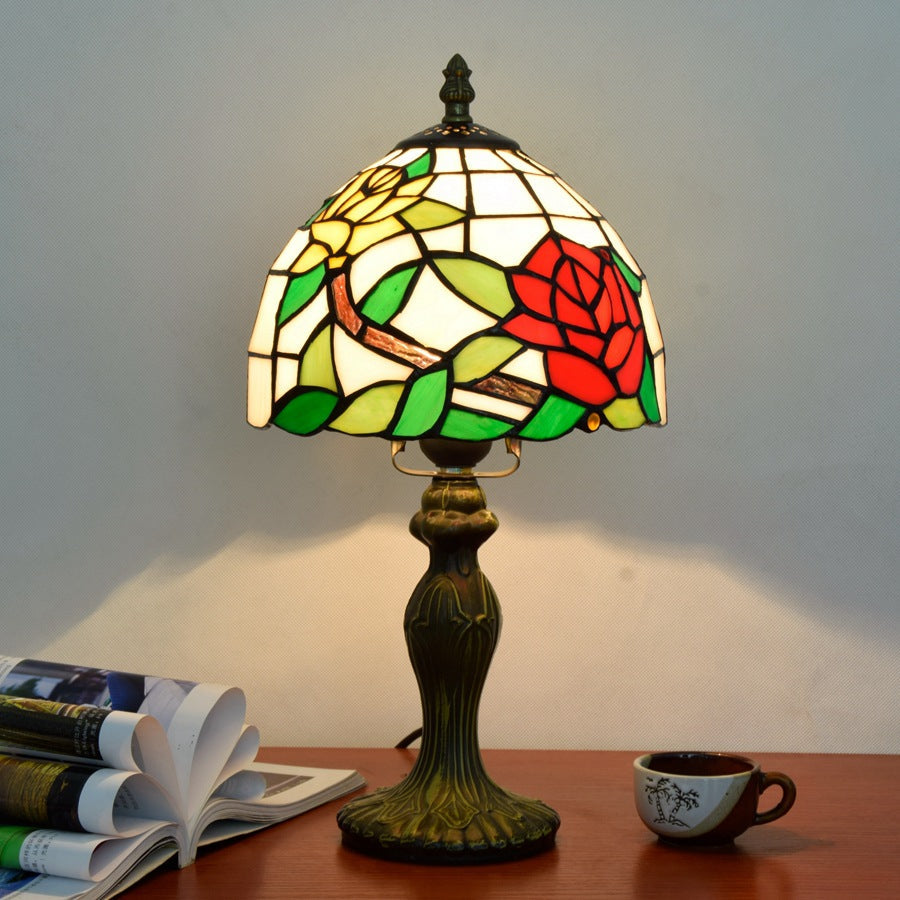 Stained Glass Rose Flower Table Lamp