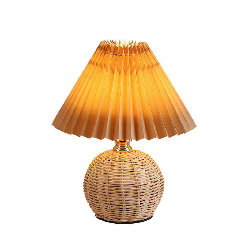Rattan Fabric Pleated Conic Table Lamp