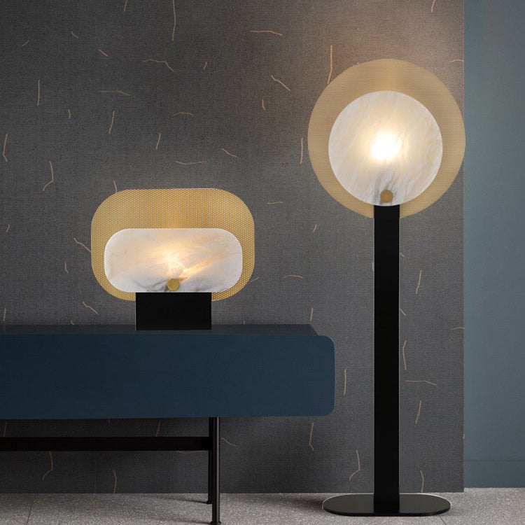 Rounded Rectangle Marble Metal Table Lamp