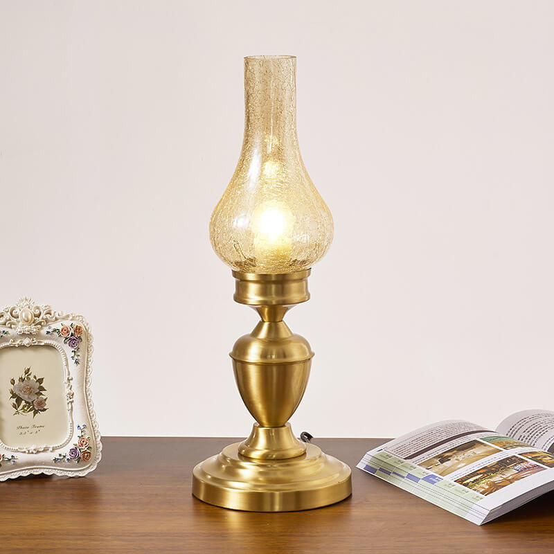 All Brass Wooden Glass Table Lamp
