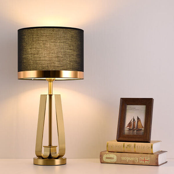 Black Fabric Gold Geometric Table Lamp