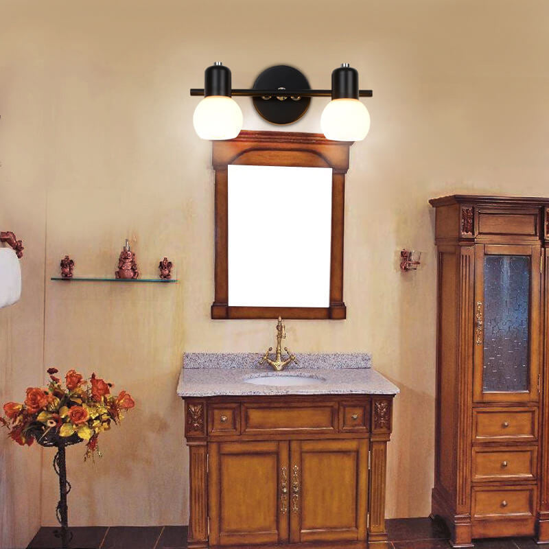 White Glass Dome Vanity 2-Light Wall Lamp