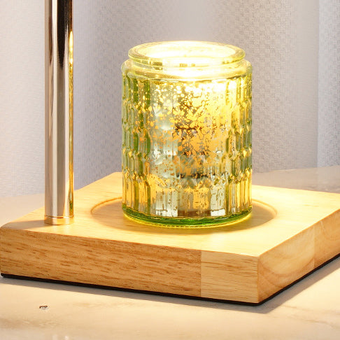 Wood Iron Glass Round Table Lamp
