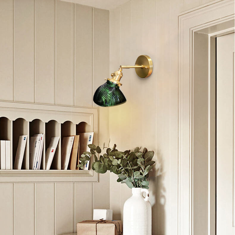 Emerald Glass Brass Straight Wall Lamp
