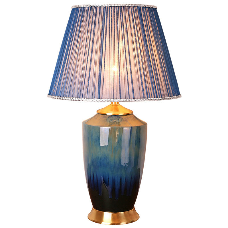 Column Trapezoid Fabric Ceramics Table Lamp
