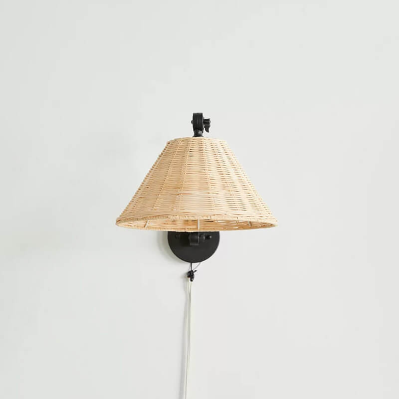 Rattan Cone Iron Swing Wall Lamp