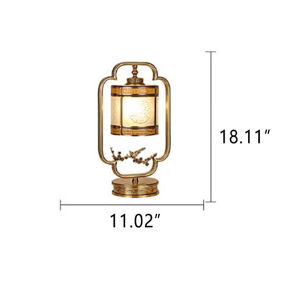 Glass Full Copper Carved Table Lamp