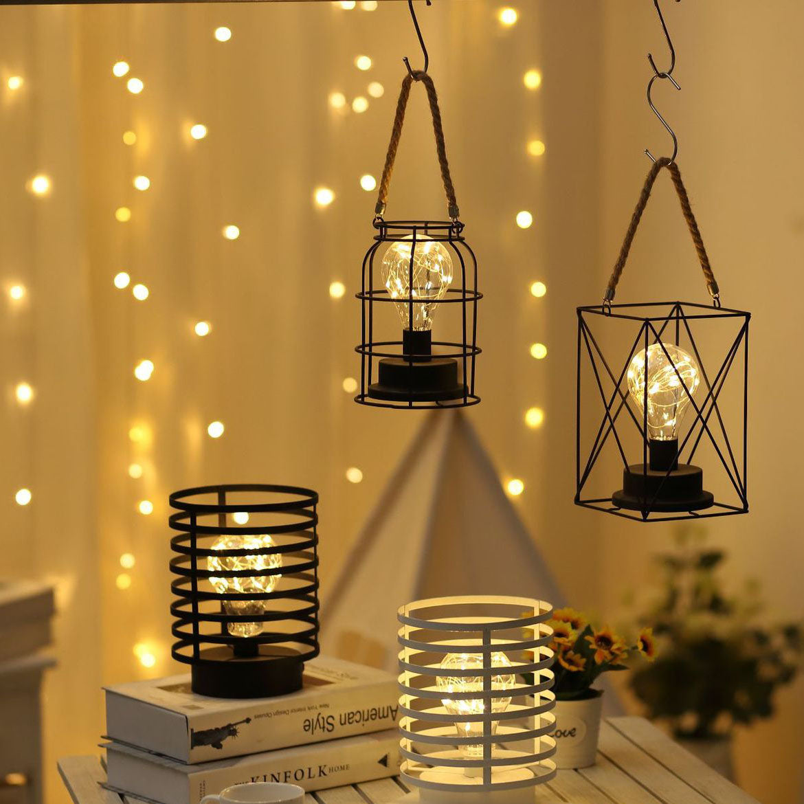 Round Column Iron Battery Table Lamp