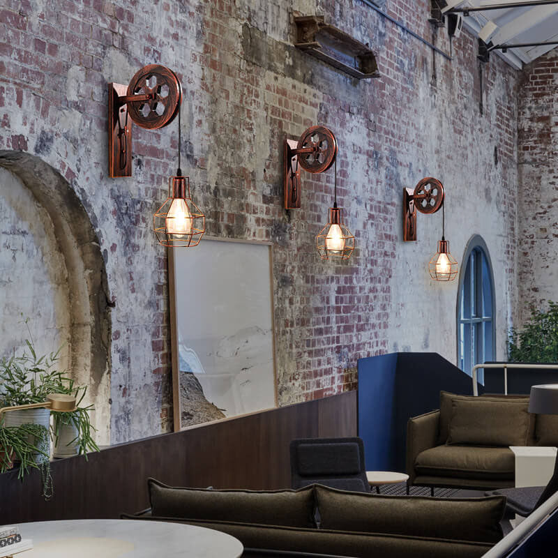 Iron Pulley Cage Wall Lamp