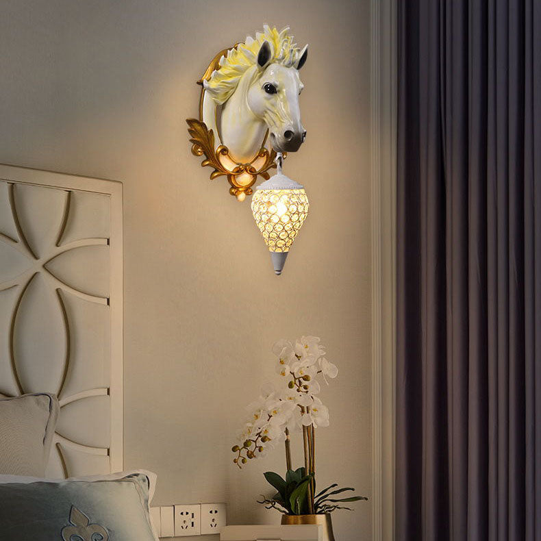 Eclectic Resin Horse Head Wall Lamp