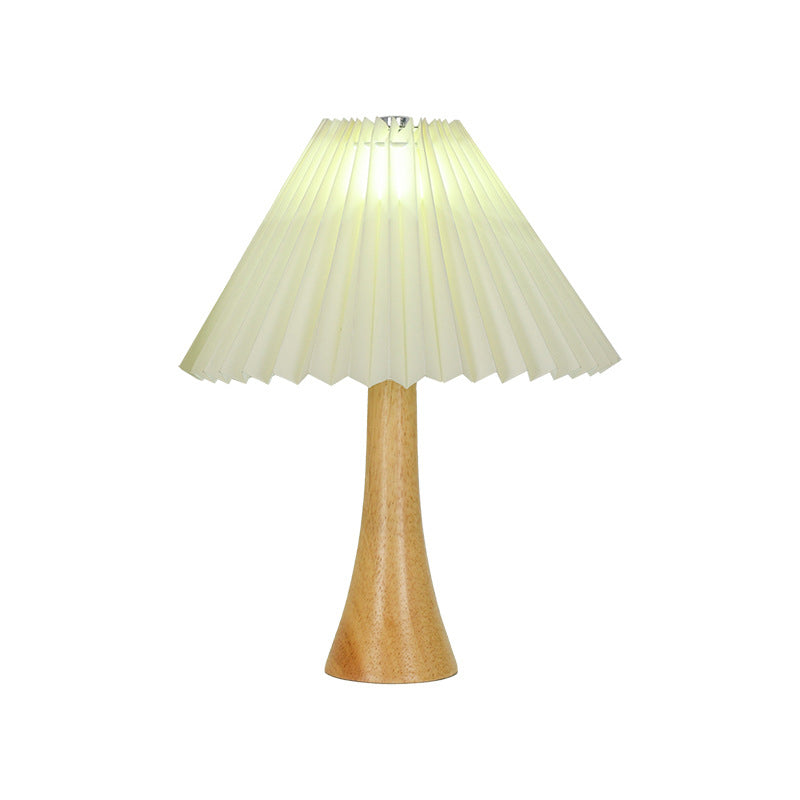 Pleated Fabric Wood Column Table Lamp
