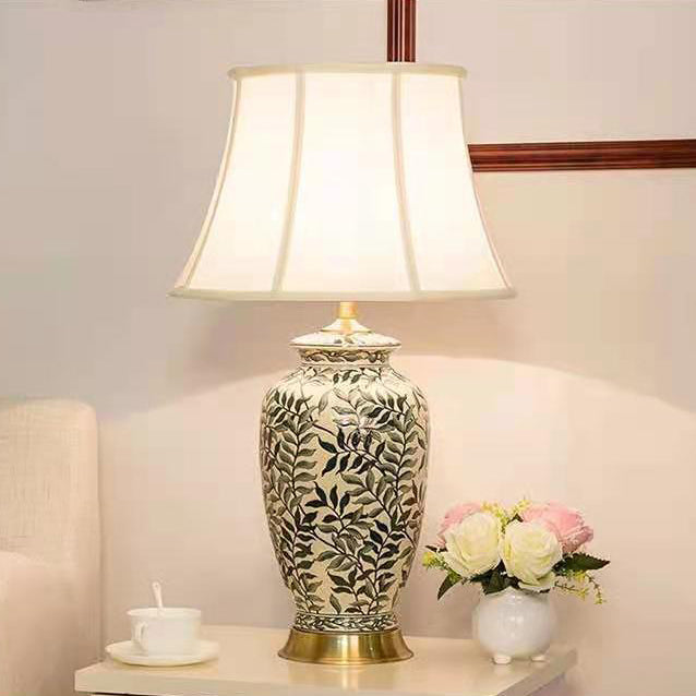 Vase Shaped Fabric Ceramic Table Lamp