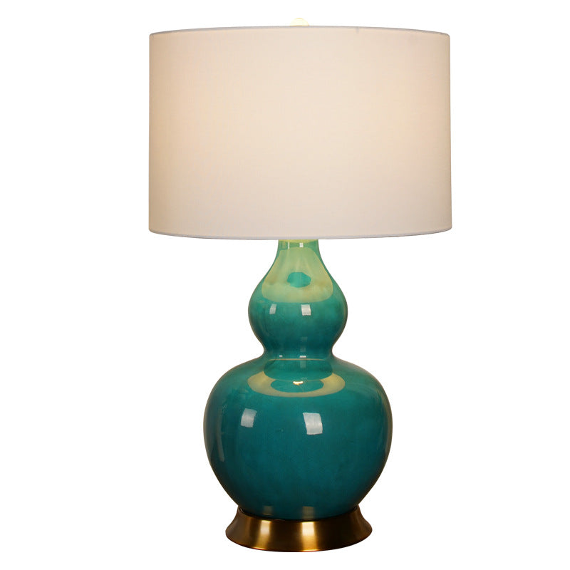 Fabric Green Gourd Ceramic Table Lamp