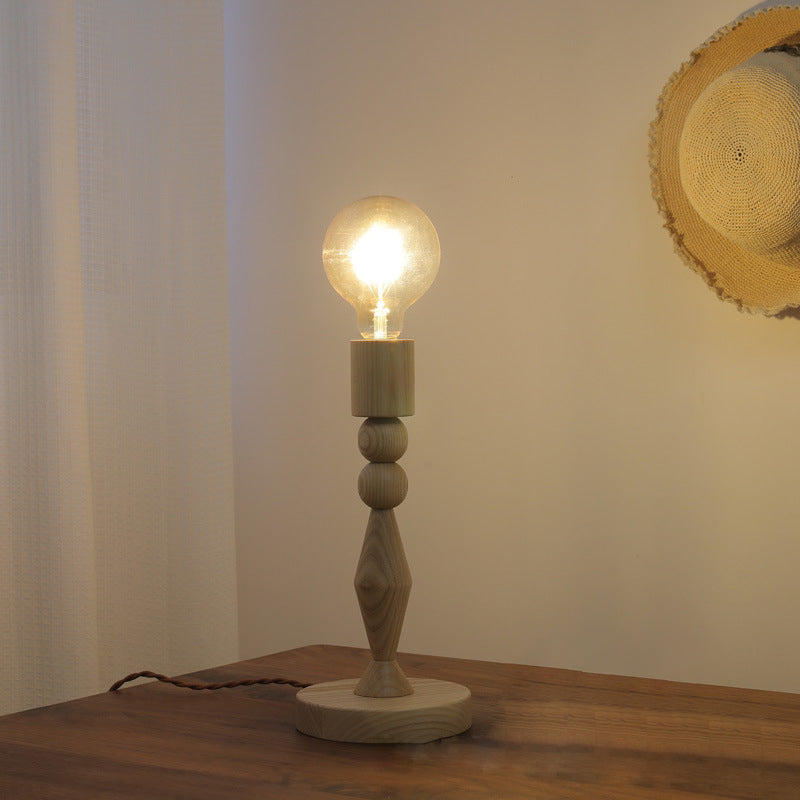 Cylinder Orb Wood Bedroom Table Lamp