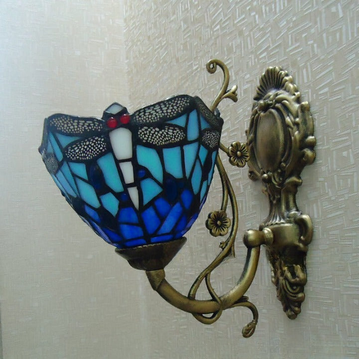 Handmade Stained Glass Dragonfly Wall Lamp