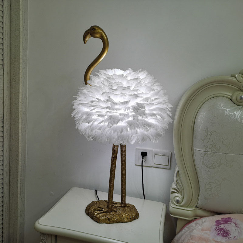 Goose Feather Metal Flamingo Table Lamp