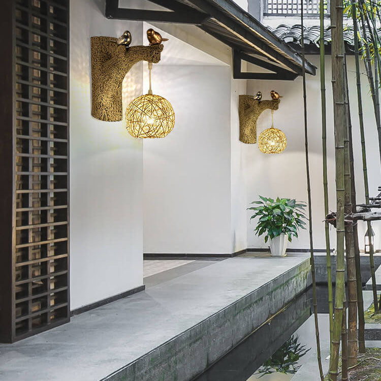 Rattan Woven Bird Wall Lamp