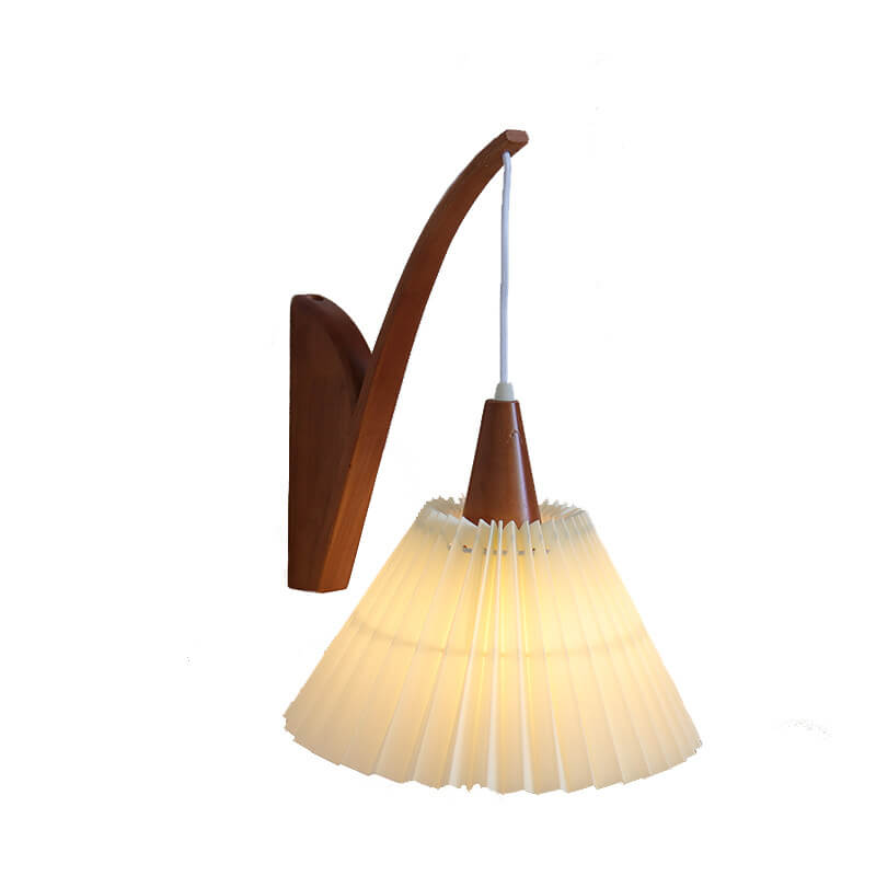 Solid Wood Pleated Fabric Wall Lamp
