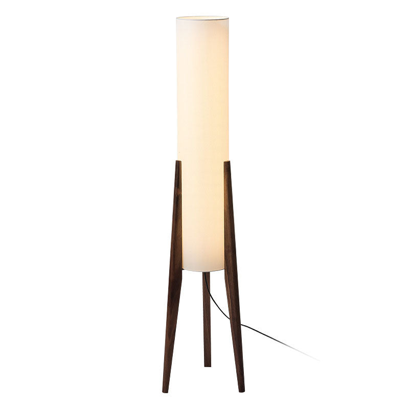 Traditional Chinese Fabric Cylinder Floor Lamp