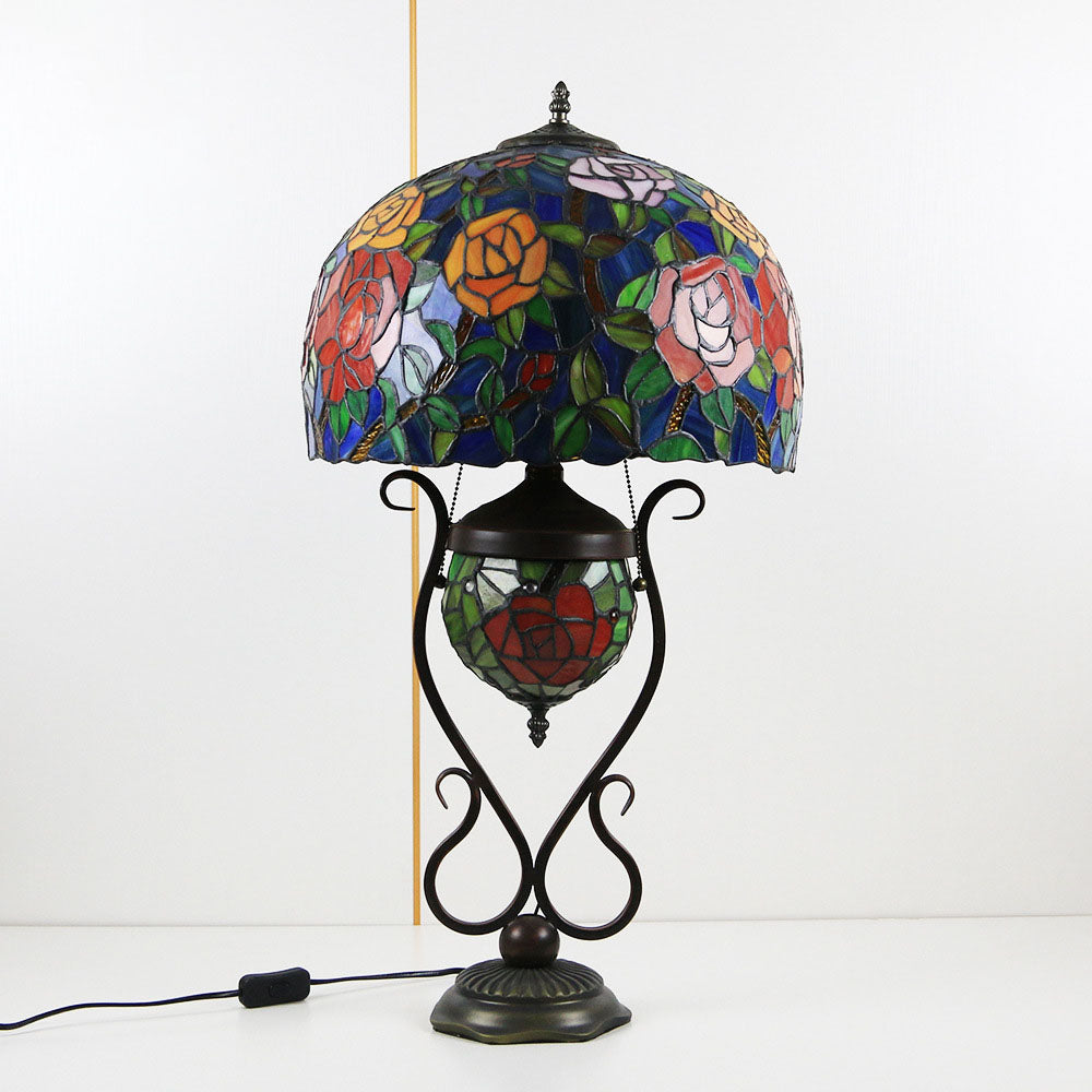 Floral Stained Glass Round 3-Light Table Lamp