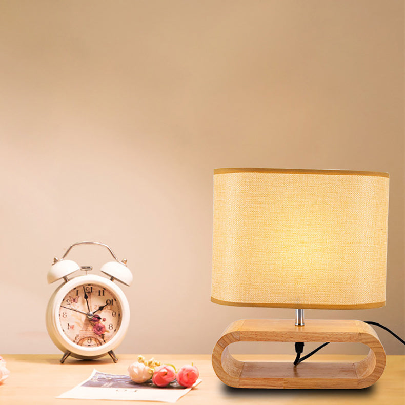 Rectangular Wood Fabric Bedroom Table Lamp