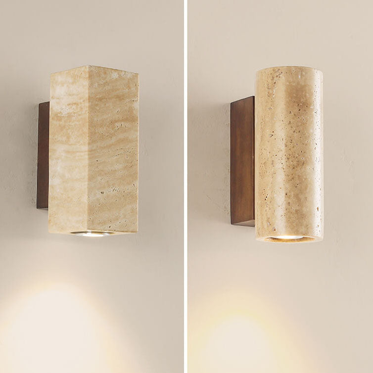 Round Square Yellow Travertine Wall Lamp
