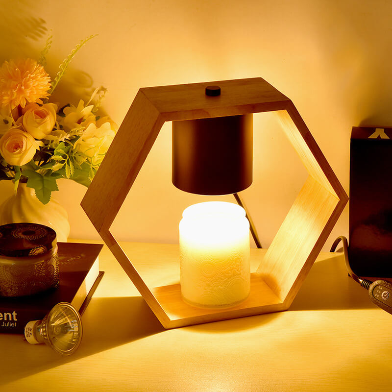 Wood Hexagonal Melting Wax Table Lamp