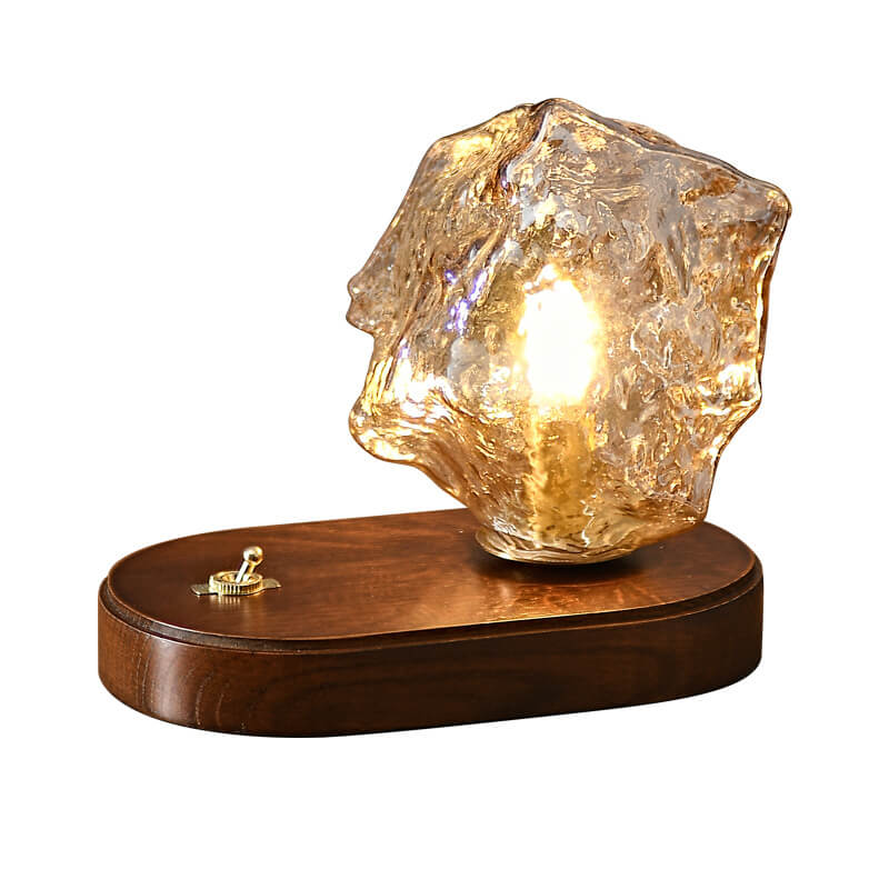 Walnut Irregularly Glass Lampshade Table Lamp