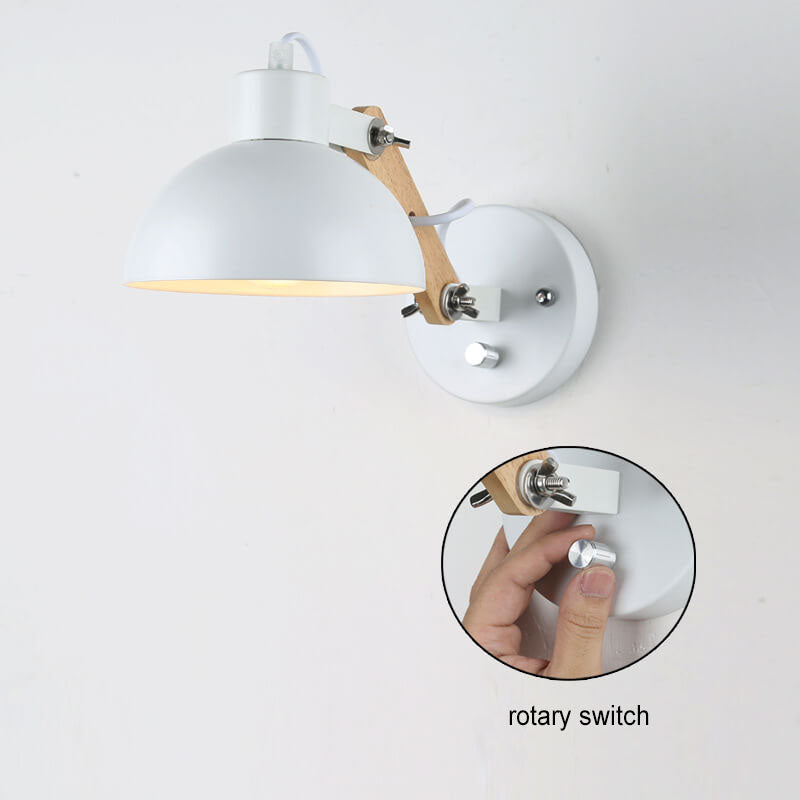 Iron Semicircle Wooden Arm Wall Lamp