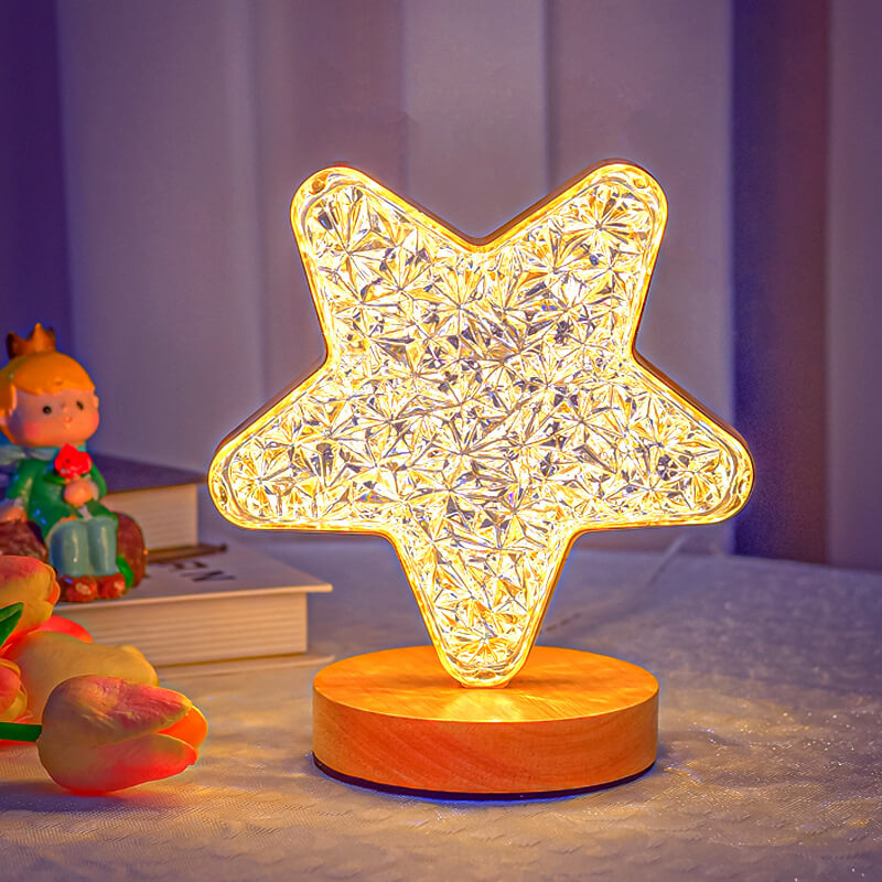 Acrylic Moon Star Wood Table Lamp