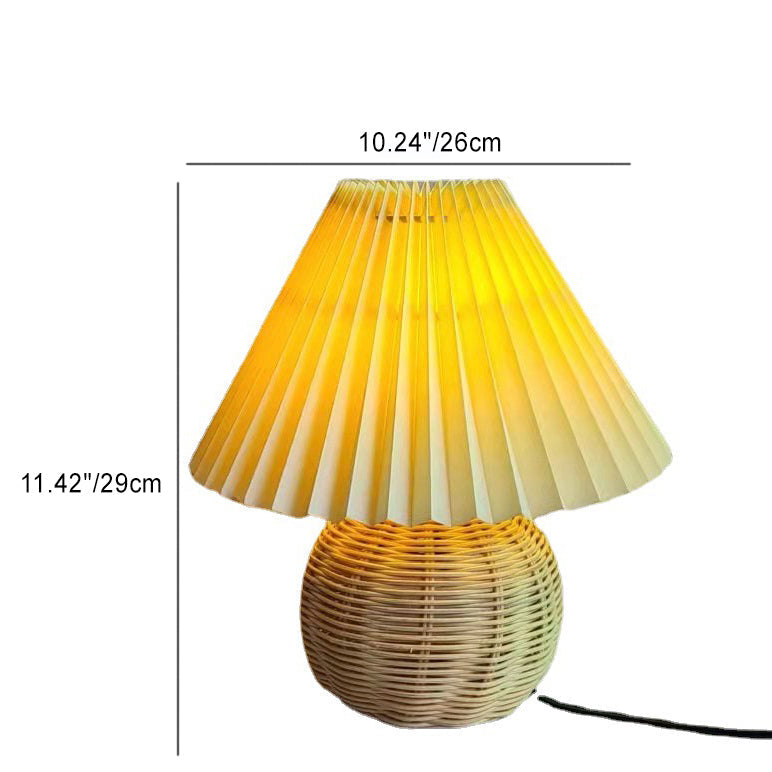 Round Pleated Bamboo Fabric Table Lamp