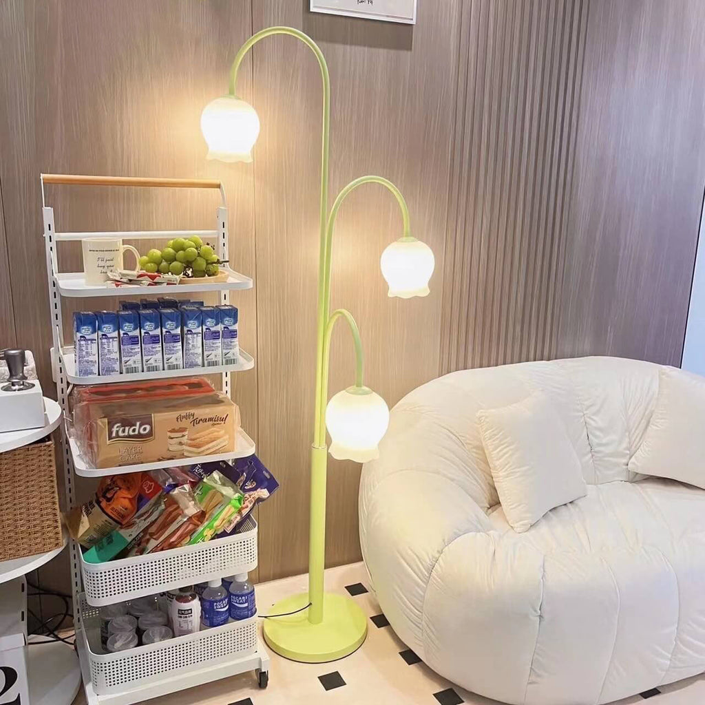 Bell Orchid Glass Lampshade 3-Light Floor Lamp