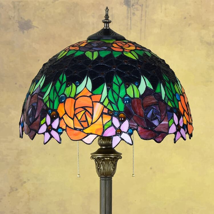 Tiffany Vintage Roses Stained 2-Light Floor Lamp