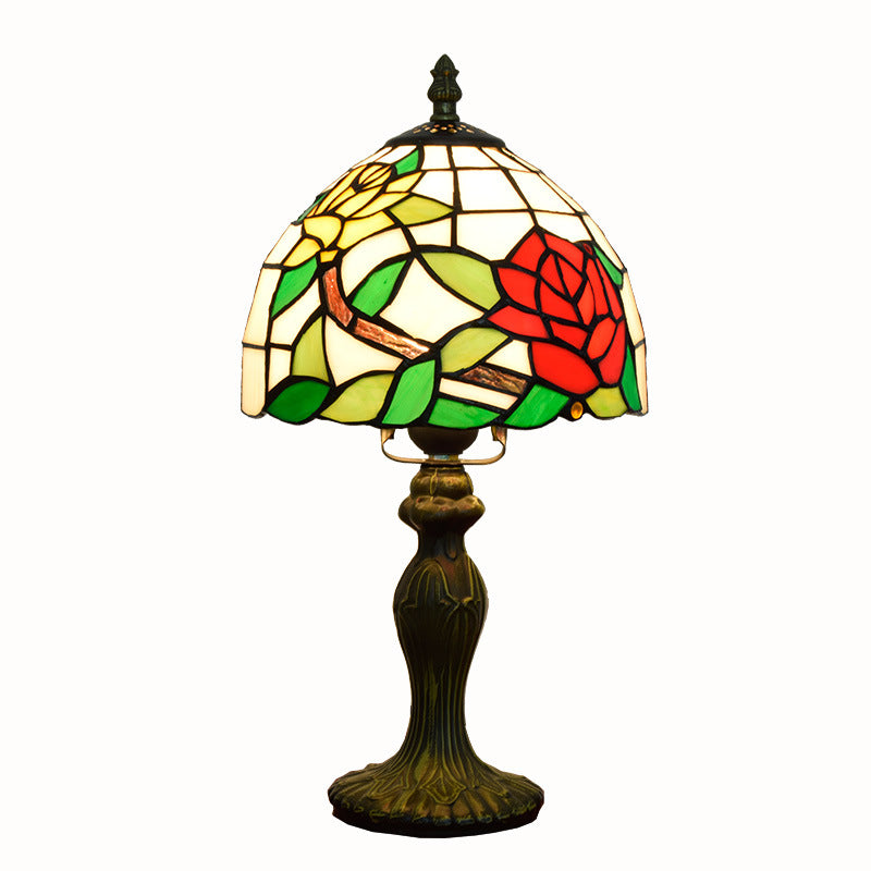 Stained Glass Rose Flower Table Lamp