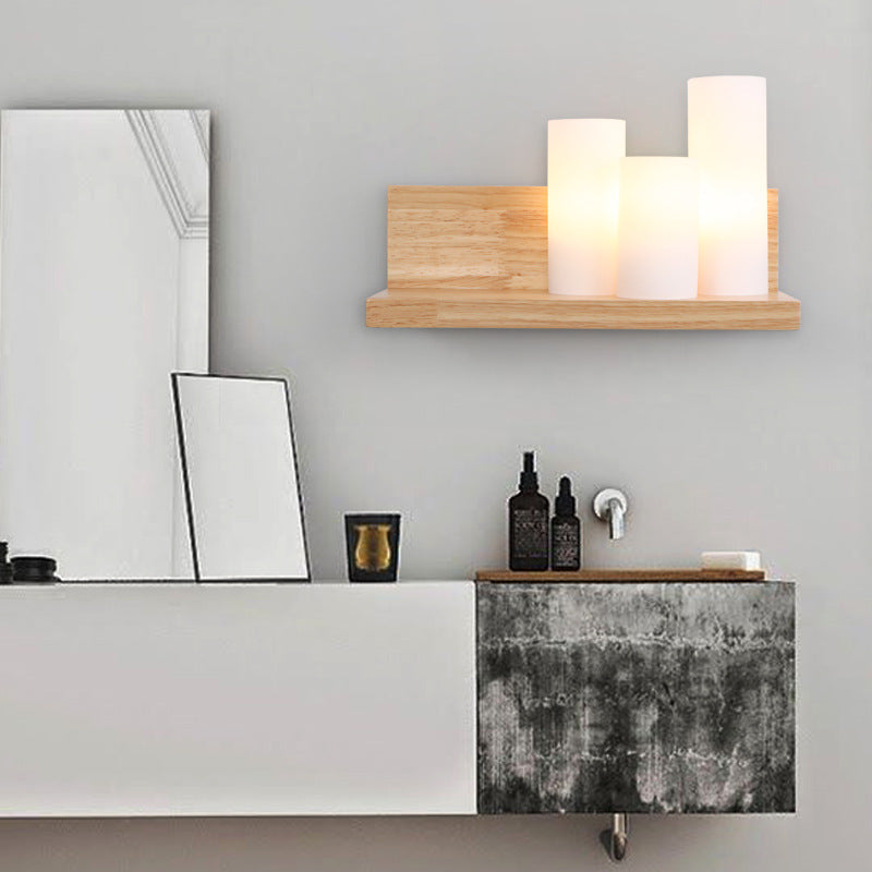 Cylindrical Wooden Glass Wall Lamp