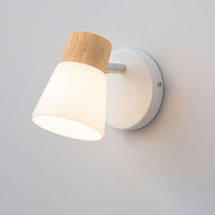 Wood Glass Cone Rotatable Wall Lamp