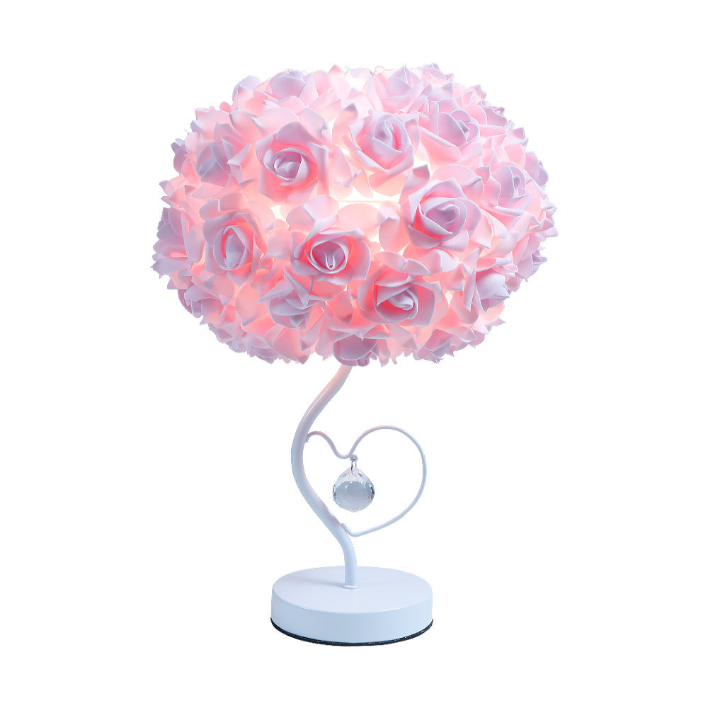 Fabric Rose Flower Hardware Table Lamp