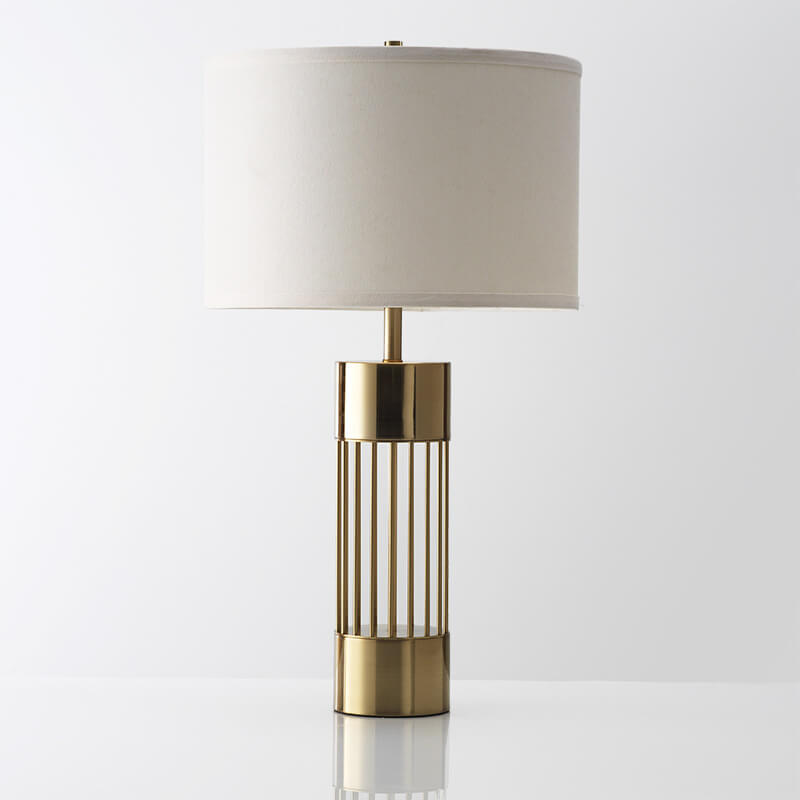 Fabric Drum Gold Column Table Lamp