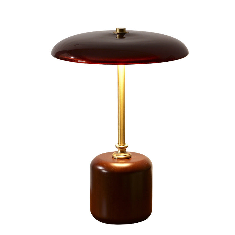 Brass Wood Glass Round Table Lamp