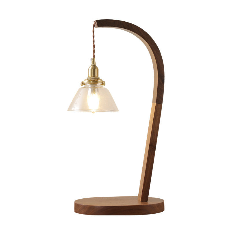 Round Wood Glass Living Table Lamp