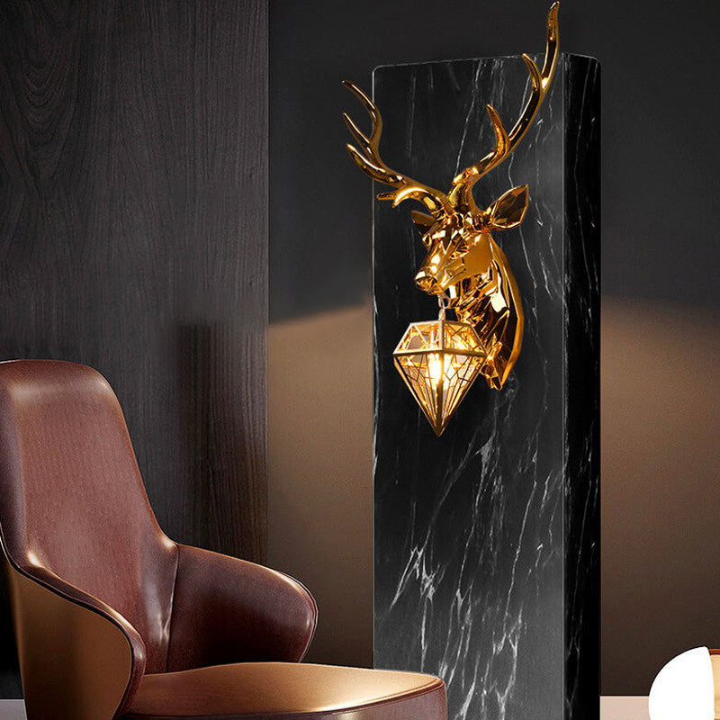 Plating Geometric Deer Head Wall Lamp