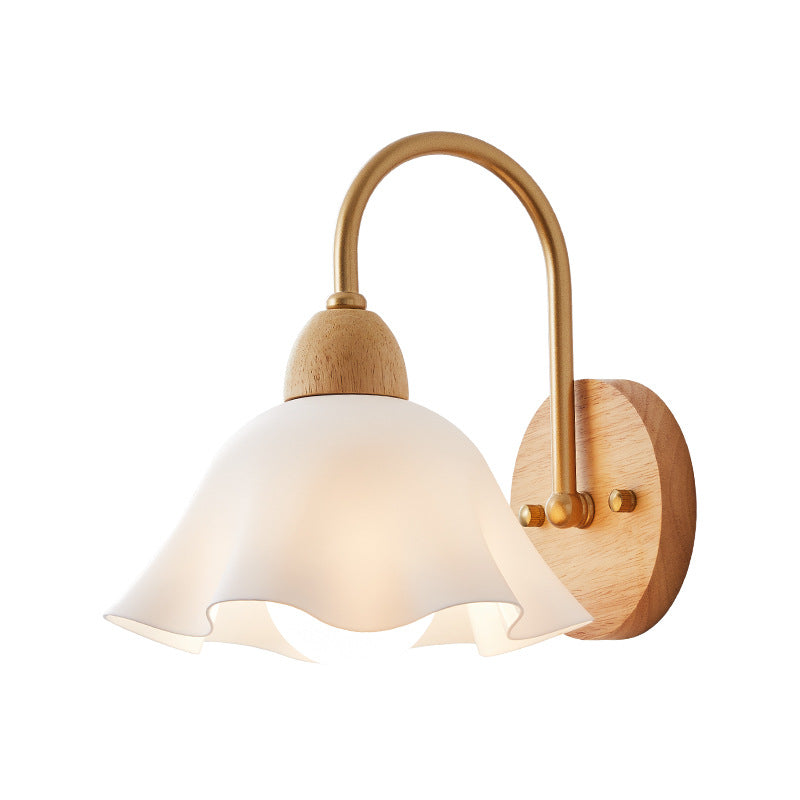 Wood Ceramic Flower Living Wall Lamp