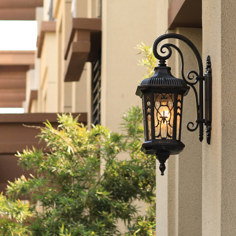 Carved Cage Aluminum Glass Outdoor Light